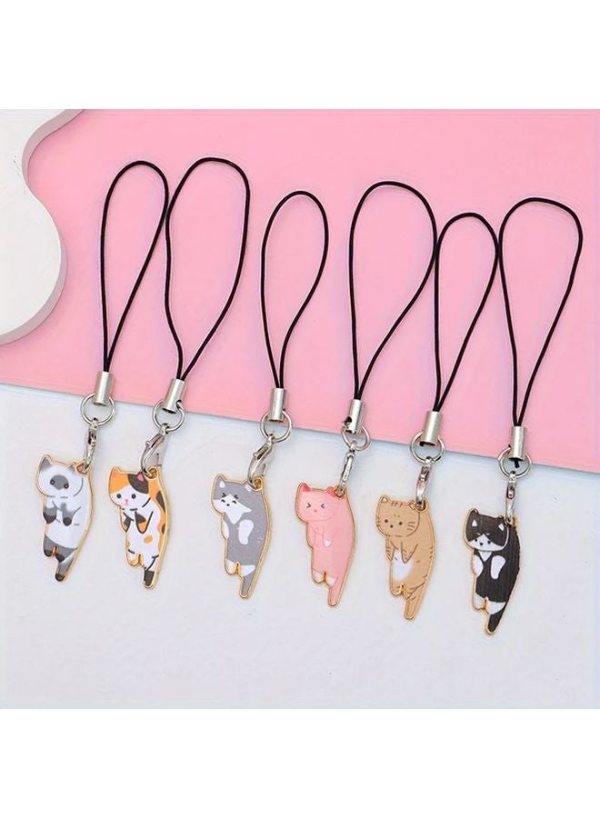 Light Yellow Cat Phone Lanyard With Alloy Charm Durable Black Strap For Bags Accessories - Image 3
